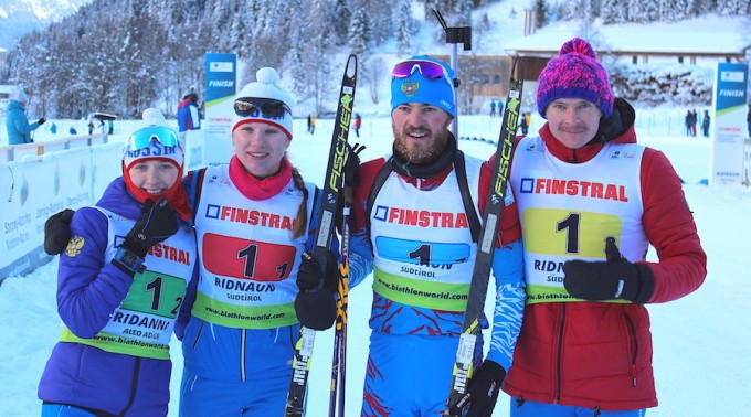 Mironova_Kazakevich_Babikov_Shopin_IBU_Cup_Ridnaun_mixed_relay_Russia_13_12_2018