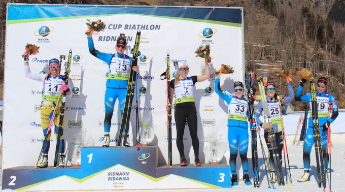 Hoegberg_Jeanmonnot_Erdal_Chauveau_Wiesensarter_Colombo_IBU_Cup_Ridnaun-Ridanna_Sprint_10_03_2022_Credits_hkMedia